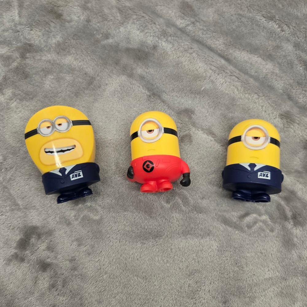 Despicable Me Minions AVL‎ Agent & Red Jumpsuit Figure Set 3pc Mcdonalds Toy